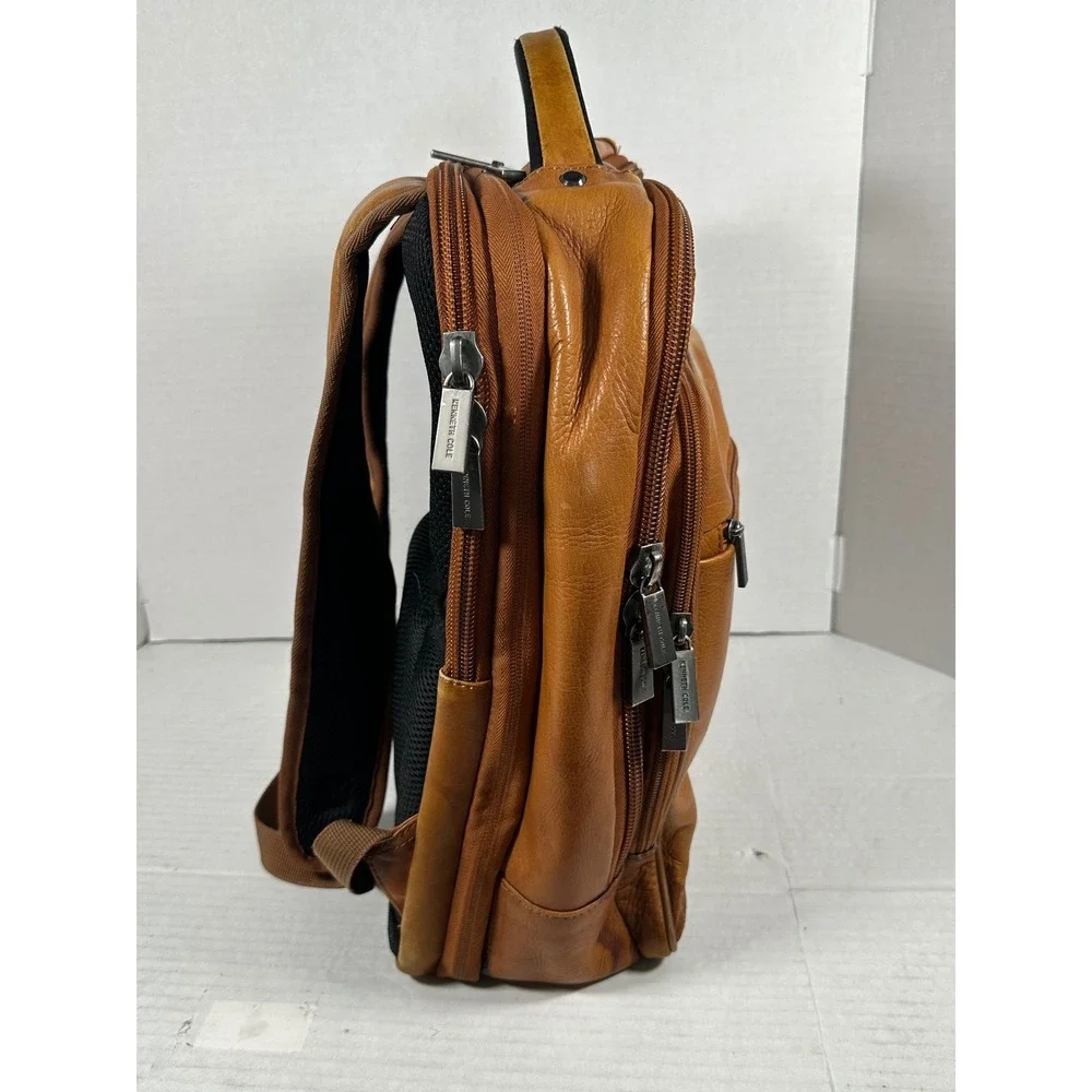 Kenneth Cole Reaction Mens Tan Cognac LeatherLaptop Backpack Business Bag 580674 - Picture 8 of 15